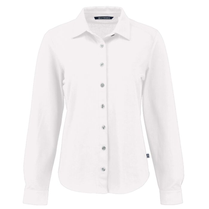Cutter & Buck Advantage Tri-Blend Eco Soft Pique Long Sleeve Knitted Womens Button Down Thumbnail